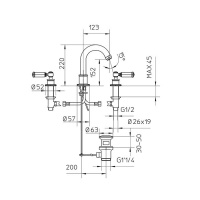 Bossini Liberty Смеситель для раковины на 3 отверстия с поворотным изливом и заглушкой 1”1/4, цвет: хром