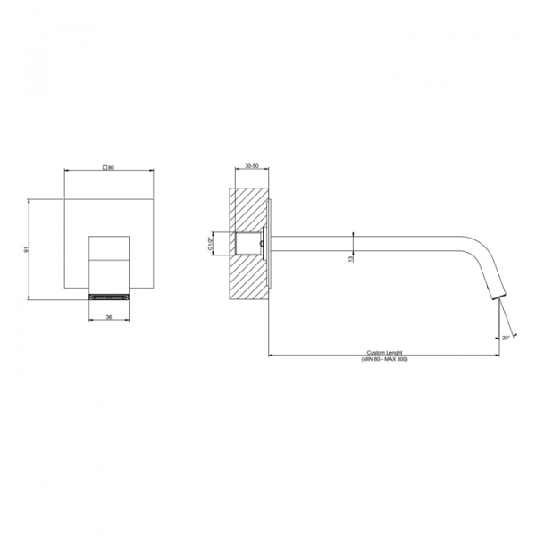 Gessi Rettangolo XL Настенный излив с индивидуальной длиной (70-300мм), для монтажа с удаленным управлением, цвет: Black XL