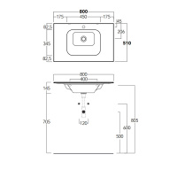 SIMAS WAVE Раковина на столешницу 80x50xh14,5 см, с 1 отв под смеситель,цвет белый