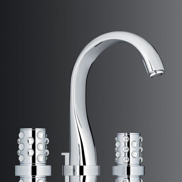 THG Mossi Смеситель для раковины, 3 отв., цвет: хром/прозрачный хрусталь