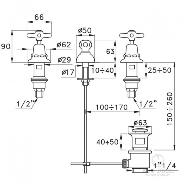 Stella Italica Смеситель для биде на 3 отверстия 3600, без излива, с донным клапаном, цвет: хром