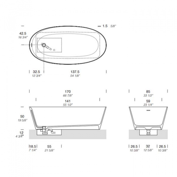 NOORTH milldue edition AZUMA Ванна отдельностоящая 170х85х50см, с сифоном, cristalplant