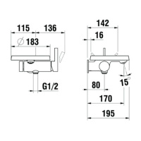 Laufen Kartell Смеситель для ванны настенный, на 1 отв, с ручным душем, излив 170мм, цвет: хром