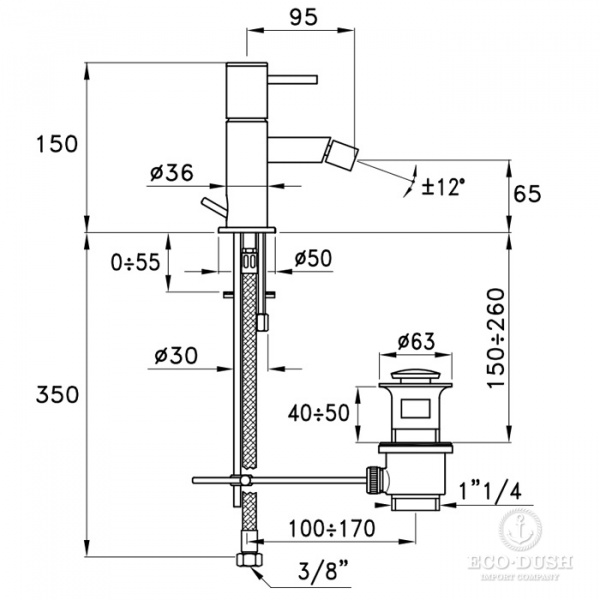 Stella Lucilla Смеситель для биде на 1 отверстие 3604, с донным клапаном, цвет: хром