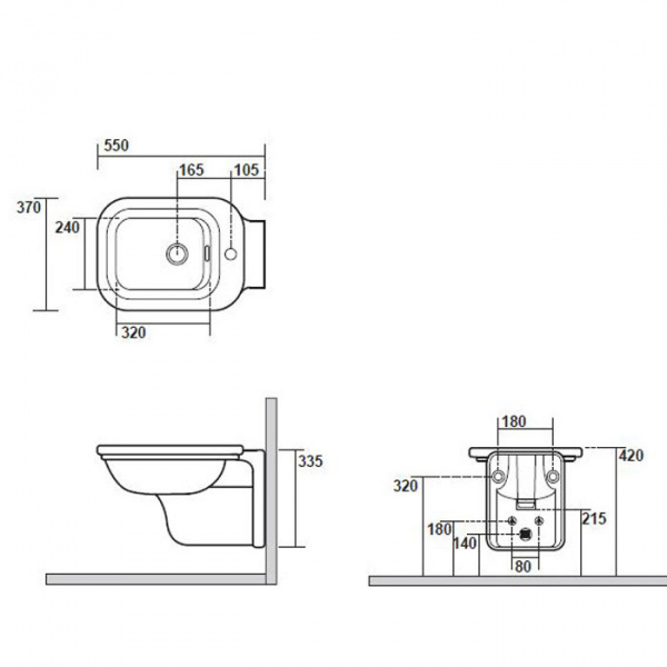 Kerasan Waldorf Биде подвесное с 1 отв. под смеситель 55х37см, цвет: черный/хром