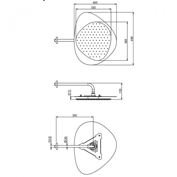 Carlo Frattini Wellness Верхний душ Cloud, в комплекте с настенным держателем 350 мм., верхняя пластина хром, цвет: хром