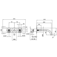 Fantini Venezia Смеситель для раковины, настенный, излив: 200 мм, цвет: хром