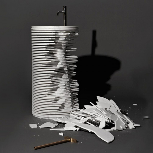 Antonio Lupi Introverso Раковина 45х85 см, без отв., без перелива, с д/клапаном, сифоном, слив в пол, мрамор, цвет: Marmo Carrara