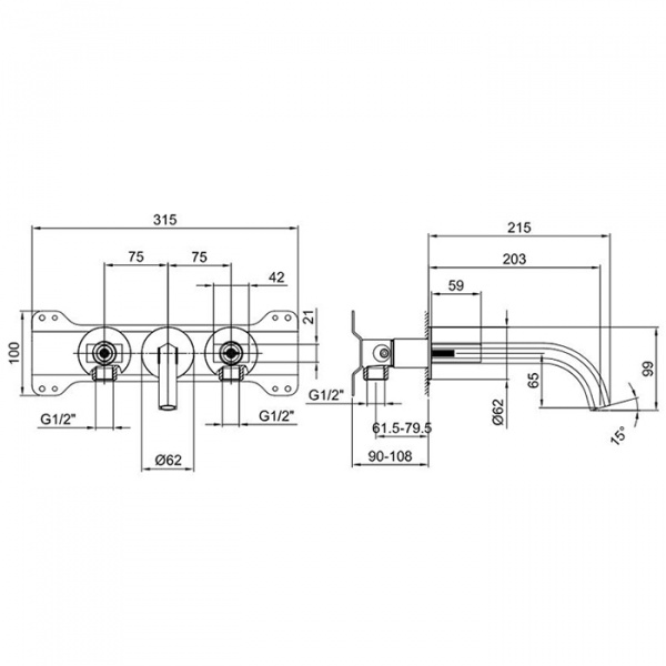 Fantini Venezia Смеситель для раковины, настенный, излив: 200 мм, цвет: хром