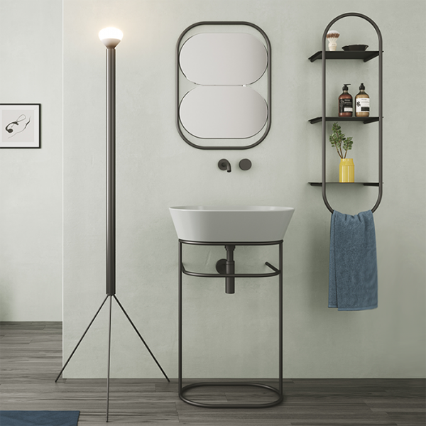 Simas Wave Структура металлическая напольная 50х40х75 см, с раковиной без отв. под смеситель, цвет: черный матовый