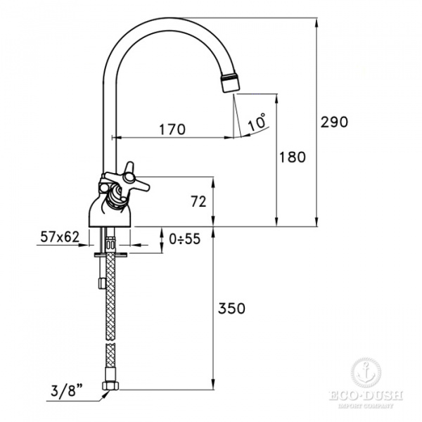Stella Italica Смеситель для мойки на 1 отверстие 3230, цвет: хром