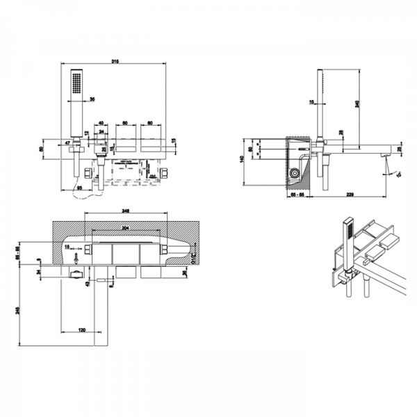 Gessi Встраиваемая часть смесителя для ванны