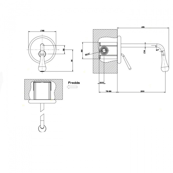 Gessi Внутренняя часть встраиваемого однорычажного смесителя для раковины с изливом