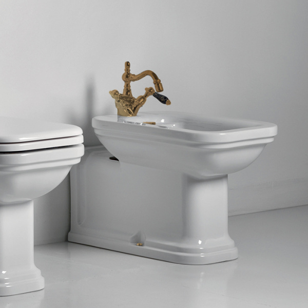 Kerasan Waldorf Биде напольное пристенное удлиненное &quotProlongato" 65х37см с 1 отв. под смеситель, цвет: белый/бронза