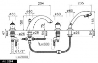 Nicolazzi Cristallo Смеситель на борт ванны, 4 отв., излив: 204 мм, с ручным душем, цвет: золото