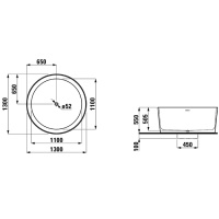 Laufen VAL Ванна 130x130x50.5см, отдельностоящая, круглая, с слив-переливом, материал: композит