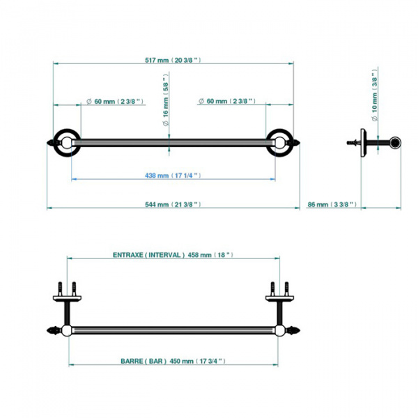THG Malmaison metal Полотенцедержатель 45см., подвесной, цвет: полированное золото
