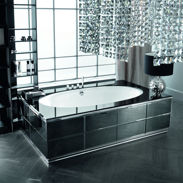 VITAGE milldue edition Ванна 190х100см, стальная, подача воды из водослива, в комплекте с сифоном, основанием и зеркальным топом, отдельностоящая, цвет: белый/Fumè