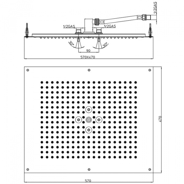 Bossini Dream Верхний душ 57x47см, 2 режима, цвет: хром