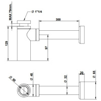 Bongio Complements Сифон цилиндрический под донный клапан 1.1/4” с трубкой 300 мм, цвет: хром