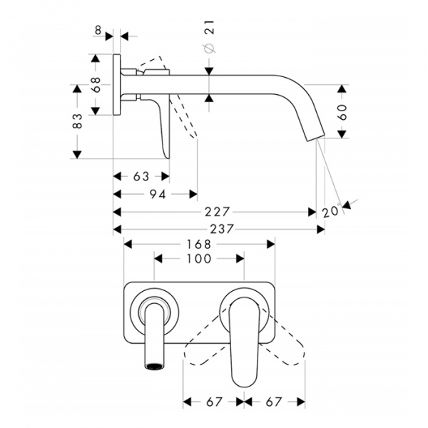 Axor Citterio M Встраиваемый смеситель для раковины, с панелью, излив: 227мм, с донным клапаном, внешняя часть, цвет: хром