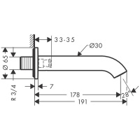 Axor Uno Излив для ванны, 178мм, настенный, ¾’, цвет: хром