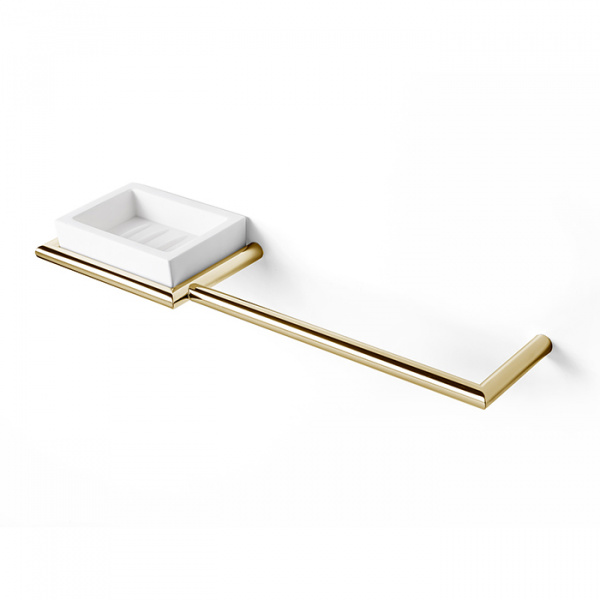 3SC Guy Полотенцедержатель и мыльница, 40см., слева, подвесная, композит Solid Surface, цвет: белый матовый/золото 24к. Lucido