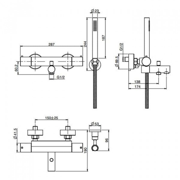 Carlo Frattini Fimatherm Термостатический смеситель на ванну внешний с душевым комплектом, цвет: хром