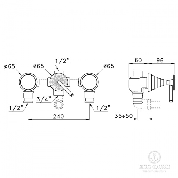 Stella Titian Встраиваемый смеситель для ванны/душа 3254TR с переключателем, цвет: хром