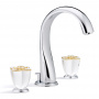 THG Petale de Cristal clair lisere dore Смеситель для раковины, 3 отв., цвет: хром/прозрачный хрусталь с золотым декором