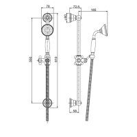Carlo Frattini Wellness Душевая штанга из латуни в комплекте со шлангом 1500 мм. и ручным душем из латуни, ручка из белой керамики, цвет: золото
