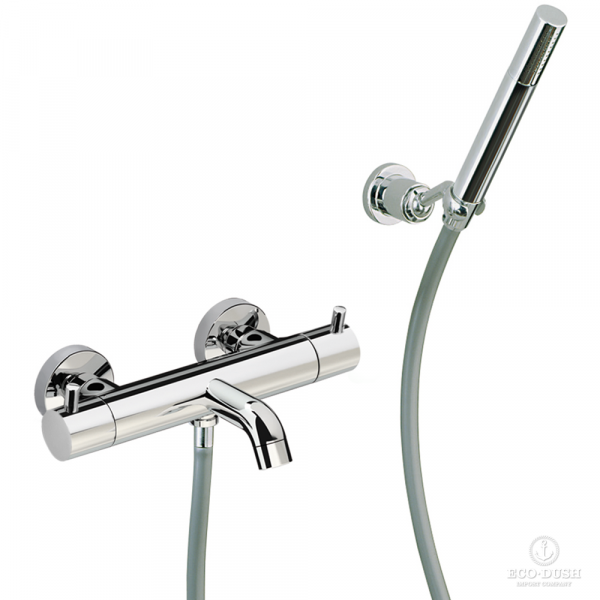 CISAL Less New Смеситель термостатический настенный для ванны/душа с ручной лейкой,держателем и шлангом, цвет: хром