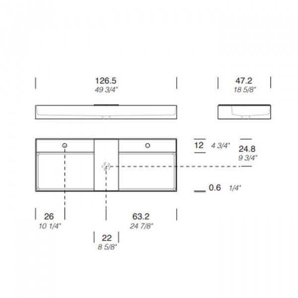 NOORTH milldue edition Раковина 26.5х47.2х12 см, 2 отв.,  двойная, накладная, цвет: белый