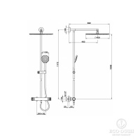 HUBER Chronos Настенная душевая система:термостатический смеситель для душа,верхний душ,ручной душ с держателем и шлангом, цвет: хром