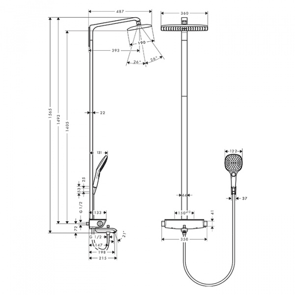 Hansgrohe Raindance Select 360 Showerpipe Душевая система, с верхним душем 36х36см, термостатом и ручным душем, цвет: хром/белый.