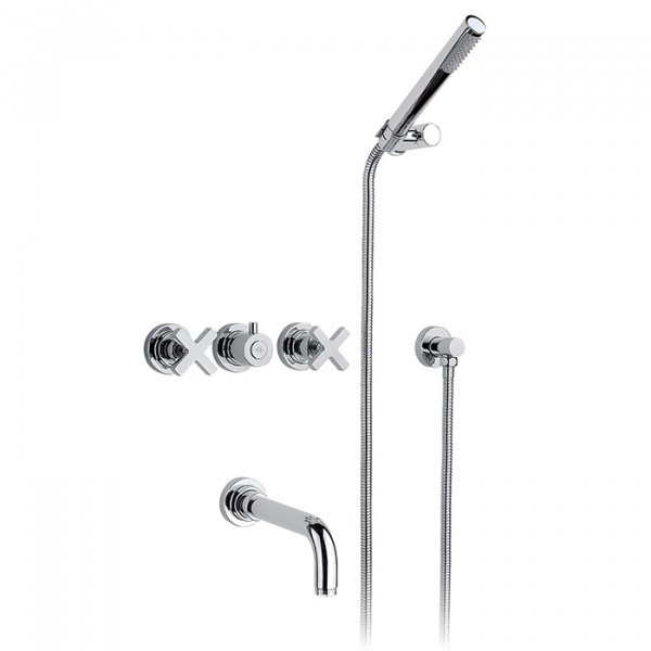 Nicolazzi M.Croce Встраиваемый Смеситель для ванны с 2мя ручками с переключателем ванна/душ, + комплект руч. душа, цвет: хром