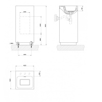 Gessi Rettangolo Раковина 42х42 см, без отв., слив в стену, с донным клапаном и сифоном, цвет: матовый белый