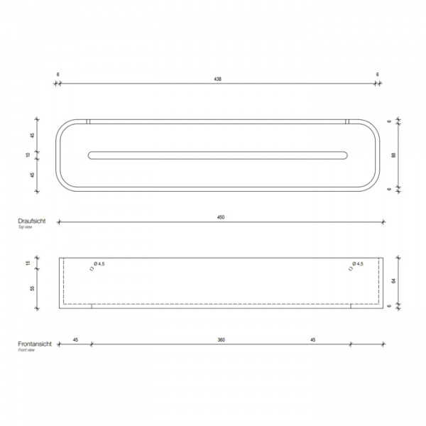 Decor Walther Black Stone DCT45 Душевая полочка 45x10см, подвесная, цвет: черный матовый / хром