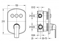 Встраиваемый трехпозиционный смеситель для душа CEZARES GLOBO-F-VDIM3-B-01