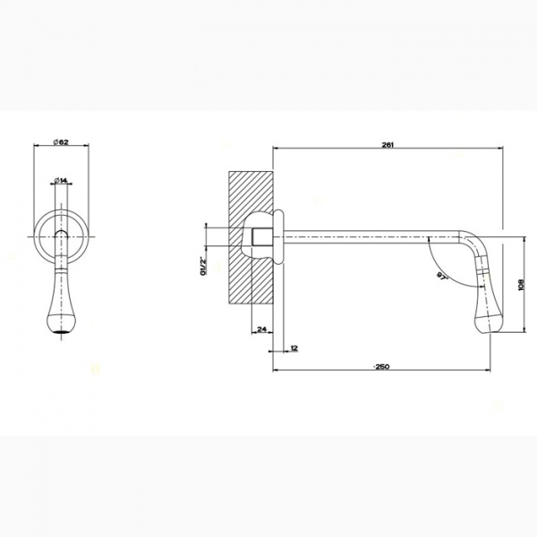 Gessi Goccia Настенный излив 250мм, для монтажа с удаленным управлением 33700/33743 (не входит в комплект), цвет: хром