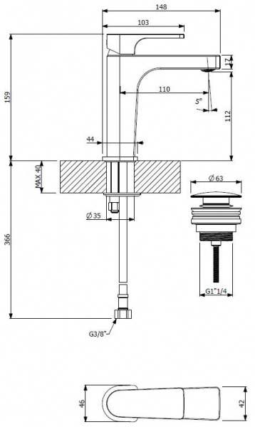 Смеситель для раковины Cezares LAGOS-LSM1-NB на столешницу