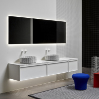 Antonio Lupi Bemade Комплект подвесной мебели с тумбами под раковину, двумя раковинами Carrara, зеркалом с подсветкой, 90 см, цвет: Bianco opaco