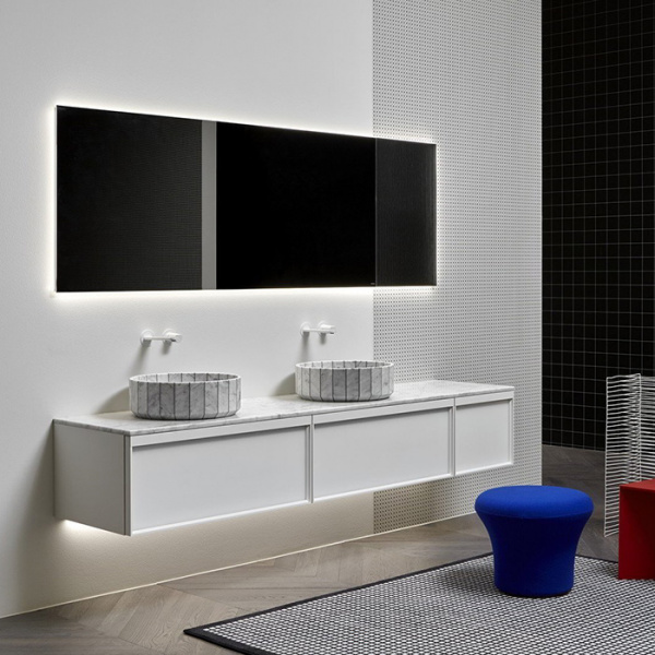Antonio Lupi Bemade Комплект подвесной мебели с тумбами под раковину, двумя раковинами Carrara, зеркалом с подсветкой, 90 см, цвет: Bianco opaco