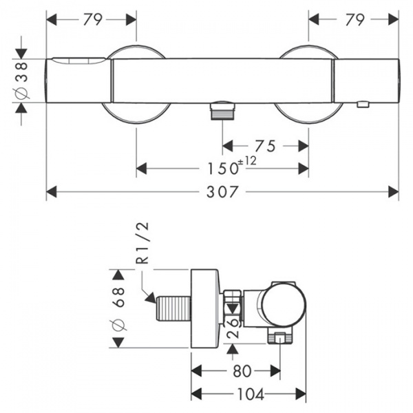 Axor Citterio M Настенный термостат для душа, 1 потреб., цвет: шлифованный никель