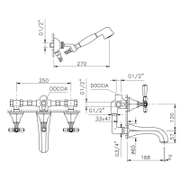 Nicolazzi Teide Смеситель для ванны с 2мя ручками, встроенный, с ручным душем, вкл. внутр часть, излив: 168 мм, цвет: хром