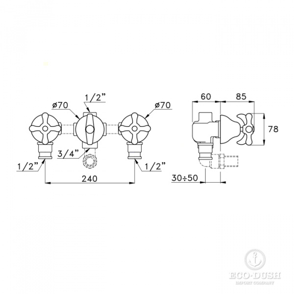 Stella Roma Встраиваемый смеситель для ванны/душа 3254 с переключателем, цвет: хром
