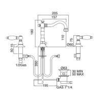 Sbordoni Livia Смеситель для раковины на 3 отверстия, цвет: глянцевая черный никель/черный