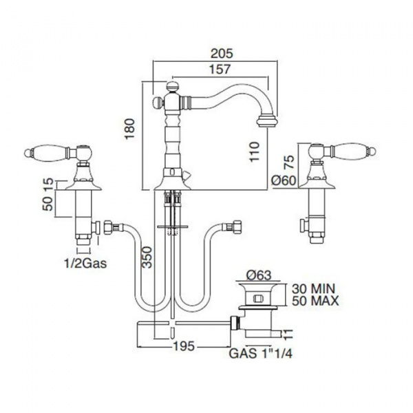Sbordoni Livia Смеситель для раковины на 3 отверстия, цвет: глянцевая черный никель/черный