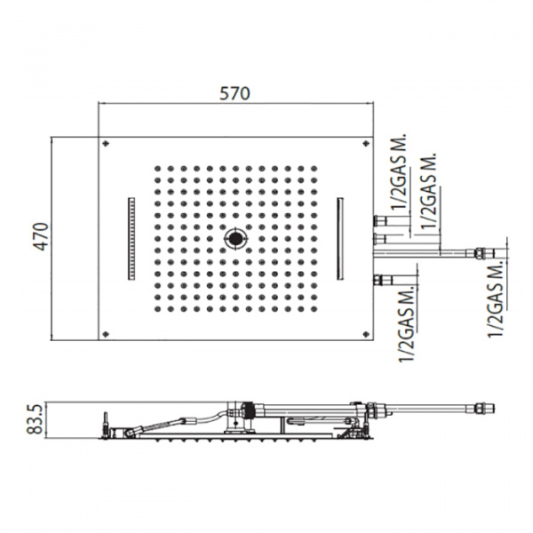 BOSSINI  DREAM/4 Верхний душ 570 x 470 мм, 4 режима (дождь, каскад, водопад моноструя), цвет: хром