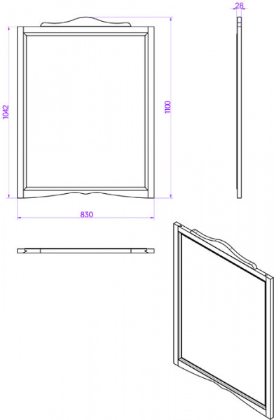 TW Veronica Nuovo Зеркало подвесное, в деревянной раме 83х110 см, цвет: noce